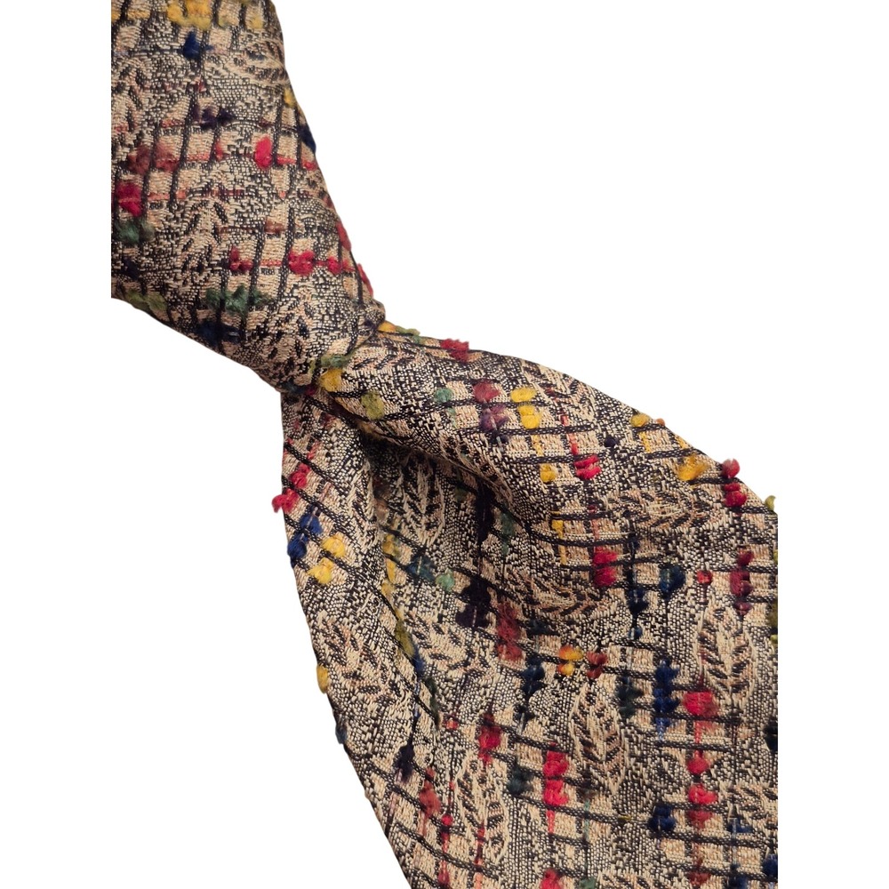 Tino Cosma for Tom James Silk Blend Multicolor Woven Leaf Pattern Necktie Italy